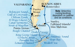 Seabourn Quest Cruise Map Detail Buenos Aires, Argentina to Valparaiso (Santiago), Chile November 29 December 20 2015 - 21 Days - Voyage 6560