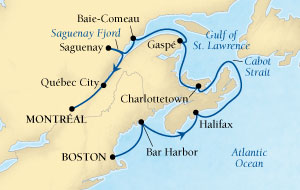 Seabourn Quest Cruise Map Detail Boston, Massachusetts, US to Montreal, Quebec, CA September 11-21 2015 - 10 Days - Voyage 6546