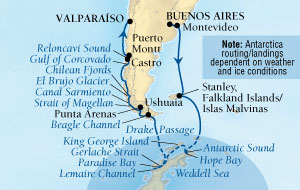 Seabourn Quest Cruise Map Detail Buenos Aires, Argentina to Valparaiso (Santiago), Chile January 13 February 3 2016 - 21 Days - Voyage 6610