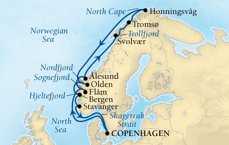 Seabourn Quest Cruise Map Detail Copenhagen, Denmark to Copenhagen, Denmark May 28 June 11 2016 - 14 Days - Voyage 6629