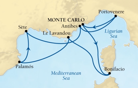 Seabourn Sojourn Cruise Map Detail Monte Carlo, Monaco to Monte Carlo, Monaco October 10-17 2015 - 7 Days - Voyage 5553