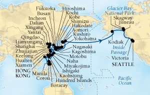 Seabourn Sojourn Cruise Map Detail Hong Kong, China to Seattle, Washington, US March 18 May 31 2017 - 75 Days - Voyage 5719C