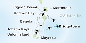 Seadream Yacht Club Cruises SeaDream I  Map Detail Bridgetown, Barbados to Bridgetown, Barbados October 29 November 4 2017 - 7 Days