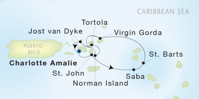 Seadream Yacht Club Cruises SeaDream II  Map Detail St. Thomas, U.S. Virgin Islands to St. Thomas, U.S. Virgin Islands December 21-28 2017 - 7 Days