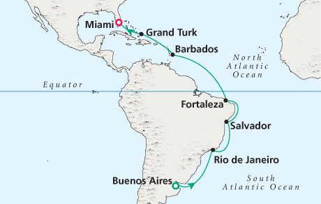 7 Seas Luxury Cruises Cruise Map - Crystal Symphony - Buenos Aires to Miami