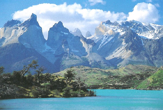 Chilean fjords, mountain peaks, and turquoise water in South America