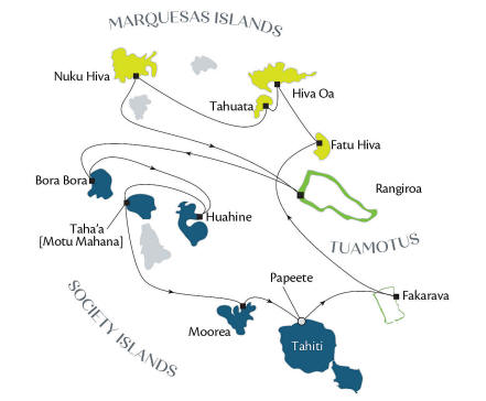 Marquesas, Tuamotus & Society Islands itinerary map, Tahiti, Society Islands (French Polynesia) to Tahiti, Society Islands (French Polynesia), voyage PG170126