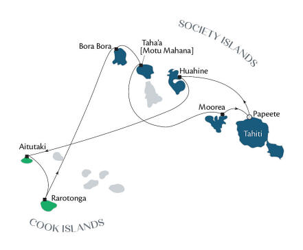 Cook Islands & Society Islands itinerary map, Tahiti, Society Islands (French Polynesia) to Tahiti, Society Islands (French Polynesia), voyage PG280326
