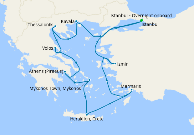 Seven Seas Splendor Voyage SPL260522 itinerary map from Istanbul to Istanbul, May 22-June 3 2026, 12 days