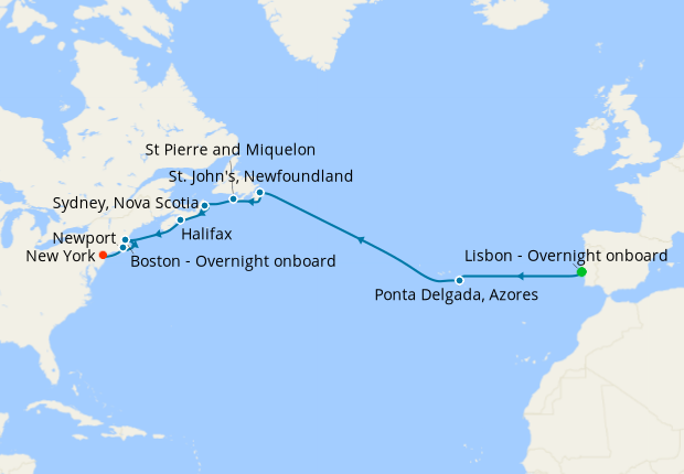 Seven Seas Splendor Voyage SPL260823 itinerary map from Lisbon to New York, August 23-September 6 2026, 14 days
