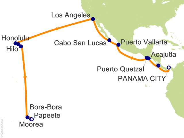 Seven Seas Splendor Voyage SPL270126 itinerary map from Panama City to Papeete (Tahiti), January 26-February 23 2027, 28 days