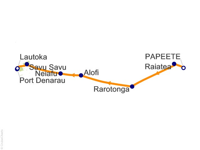 Seven Seas Splendor Voyage SPL280123 itinerary map from Papeete (Tahiti) to Lautoka, January 23-February 4 2028, 12 days