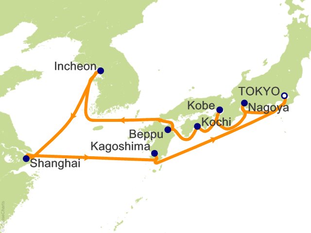 Regent Seven Seas Explorer voyage EXP260419 itinerary map from Tokyo to Tokyo