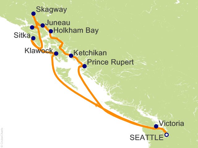 Regent Seven Seas Explorer voyage EXP260920 itinerary map from Seattle to Seattle