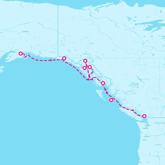 Regent Seven Seas Explorer voyage EXP260520 itinerary map from Vancouver to Whittier