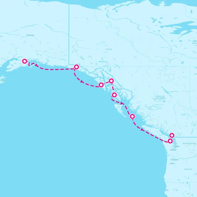 Regent Seven Seas Explorer voyage EXP260527 itinerary map from Whittier to Vancouver