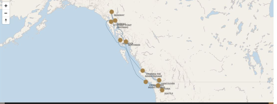 Regent Seven Seas Explorer voyage EXP260909 itinerary map from Vancouver to Seattle