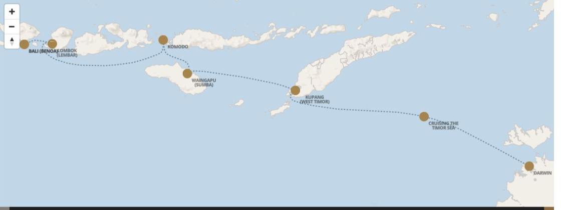 Regent Seven Seas Explorer voyage EXP270209 itinerary map from Darwin to Bali (Benoa)
