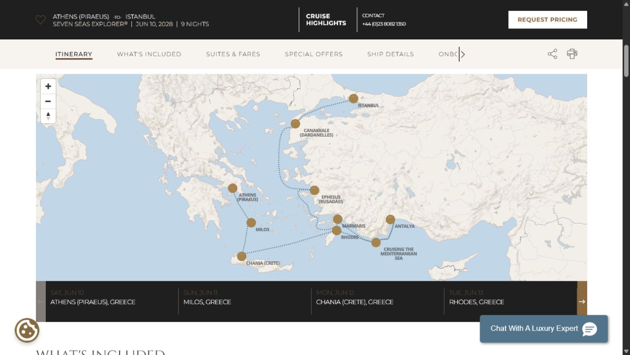 Regent Seven Seas Explorer voyage EXP280610 itinerary map from Athens (Piraeus) to Istanbul