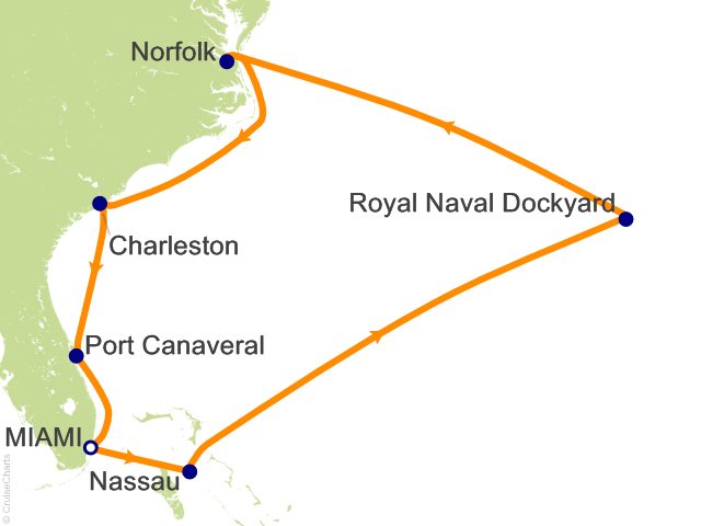 Seven Seas Grandeur Voyage GRA260326 itinerary map from Roundtrip Miami to Roundtrip Miami, March 26-April 7 2026, 12 days