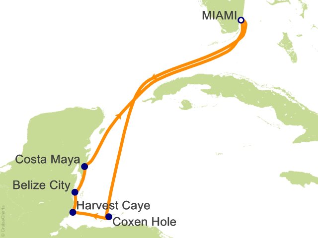 Seven Seas Grandeur Voyage GRA261122 itinerary map from MIAMI to MIAMI, November 22-29 2026, 7 days