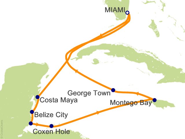 Seven Seas Grandeur Voyage GRA261209 itinerary map from MIAMI to MIAMI, December 9-19 2026, 10 days