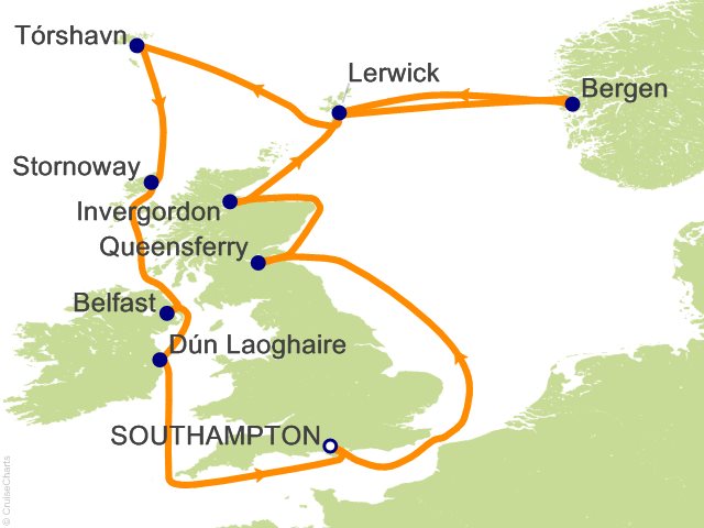 Seven Seas Grandeur Voyage GRA260616 itinerary map from Roundtrip London (Southampton) to Roundtrip London (Southampton), June 16-28 2026, 12 days