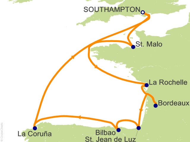 Seven Seas Grandeur Voyage GRA260606 itinerary map from Roundtrip London (Southampton) to Roundtrip London (Southampton), June 6-16 2026, 10 days