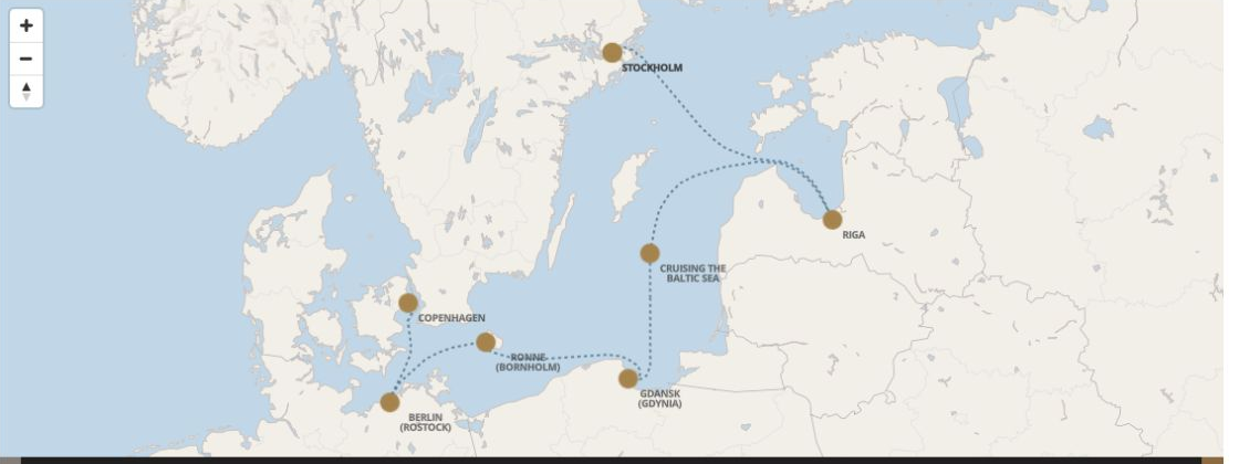Seven Seas Grandeur Voyage GRA260822 itinerary map from COPENHAGEN to STOCKHOLM, August 22-29 2026, 7 days