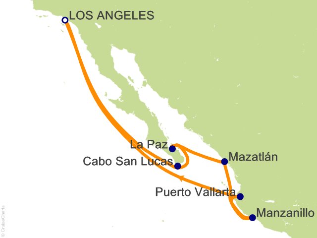Seven Seas Grandeur Voyage GRA270114 itinerary map from LOS ANGELES to LOS ANGELES, January 14-24 2027, 10 days
