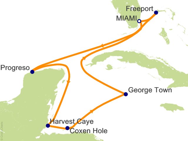 Seven Seas Grandeur Voyage GRA271118 itinerary map from MIAMI to MIAMI, November 18-28 2027, 10 days