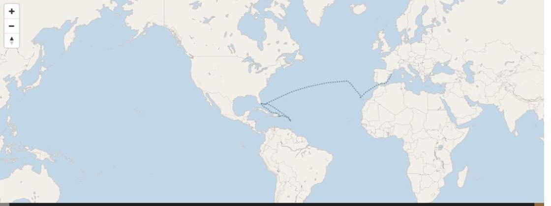 Seven Seas Grandeur Voyage GRA280320A itinerary map from MIAMI to BARCELONA, March 20-April 16 2028, 27 days