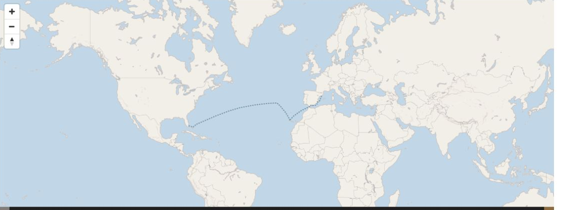 Seven Seas Grandeur Voyage GRA280401 itinerary map from MIAMI to BARCELONA, April 1-16 2028, 15 days