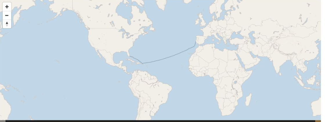 Seven Seas Grandeur Voyage GRA281120 itinerary map from LISBON to MIAMI, November 20-December 3 2028, 13 days