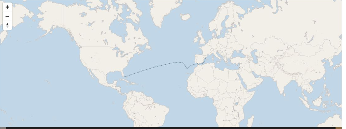 Seven Seas Grandeur Voyage GRA290322 itinerary map from MIAMI to BARCELONA, March 22-April 5 2029, 14 days