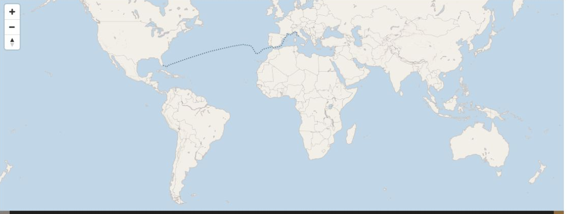 Seven Seas Grandeur Voyage GRA290322A itinerary map from MIAMI to ROME (CIVITAVECCHIA), March 22-April 12 2029, 21 days