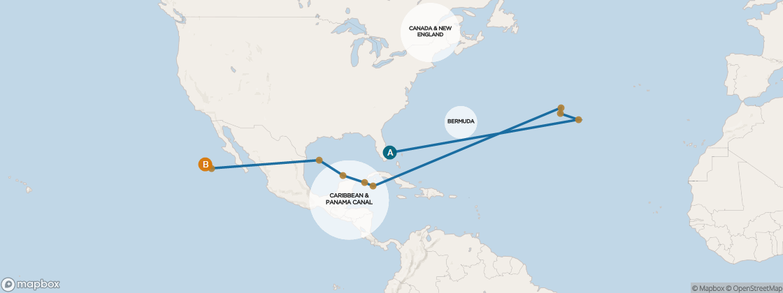 Seven Seas Mariner Voyage MAR260111 itinerary map from Miami to Honolulu, January 11-February 1 2026, 21 days