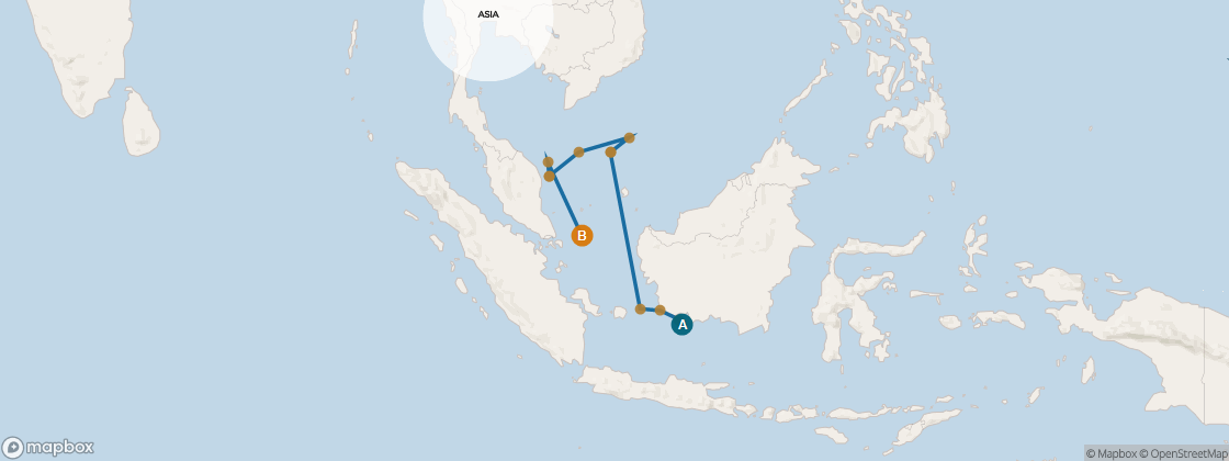 Seven Seas Mariner Voyage MAR260324 itinerary map from Bali (Benoa) to Singapore, March 24-April 9 2026, 16 days