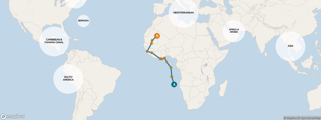 Seven Seas Mariner Voyage MAR260509 itinerary map from Cape Town to Lisbon, May 9-June 1 2026, 23 days