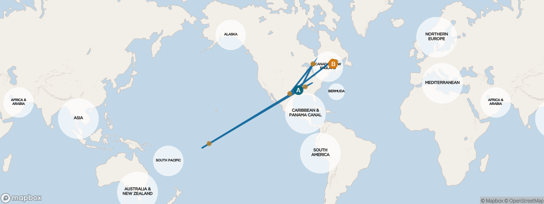 Seven Seas Mariner Voyage MAR260629 itinerary map from New York to Reykjavik, June 29-July 17 2026, 18 days
