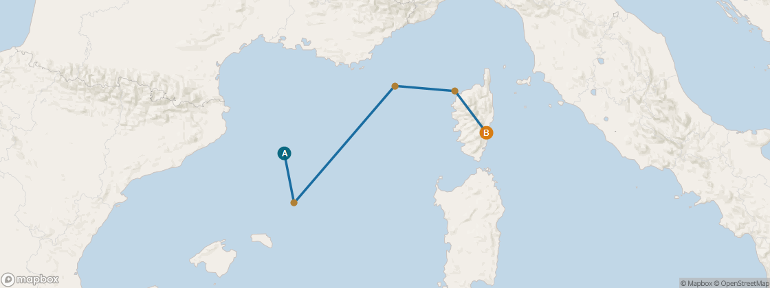 Seven Seas Mariner Voyage MAR260918 itinerary map from Barcelona to Rome (Civitavecchia), September 18-29 2026, 11 days