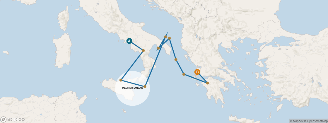 Seven Seas Mariner Voyage MAR260929 itinerary map from Rome (Civitavecchia) to Athens (Piraeus), September 29-October 12 2026, 13 days