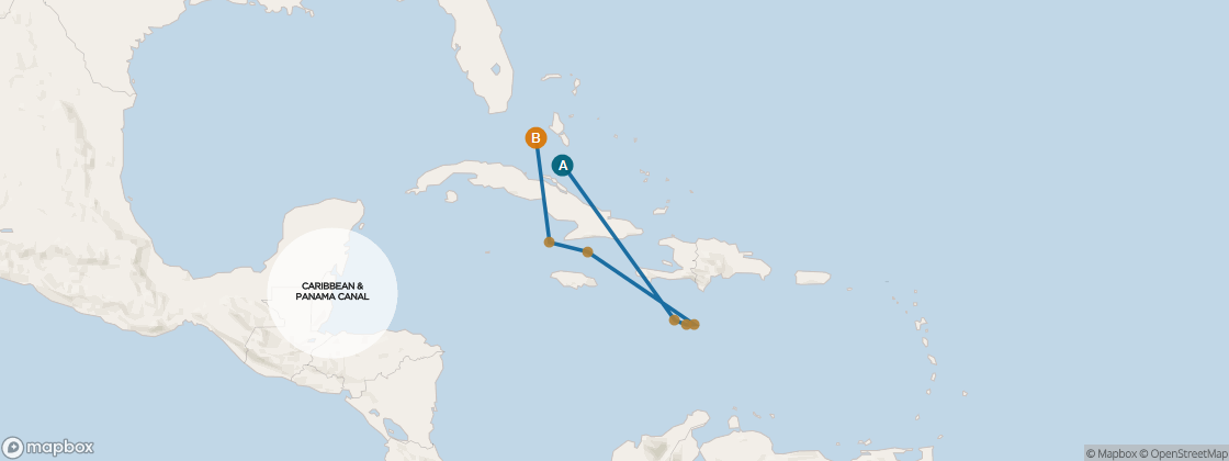 Seven Seas Mariner Voyage MAR261201 itinerary map from Miami to Tampa Bay, December 1-11 2026, 10 days