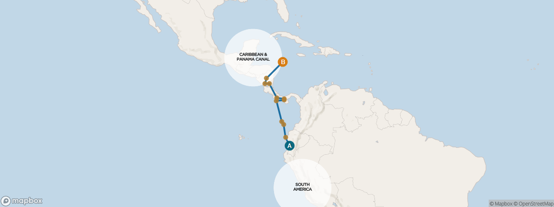 Seven Seas Mariner Voyage MAR270310 itinerary map from Lima (Callao) to Miami, March 10-26 2027, 16 days