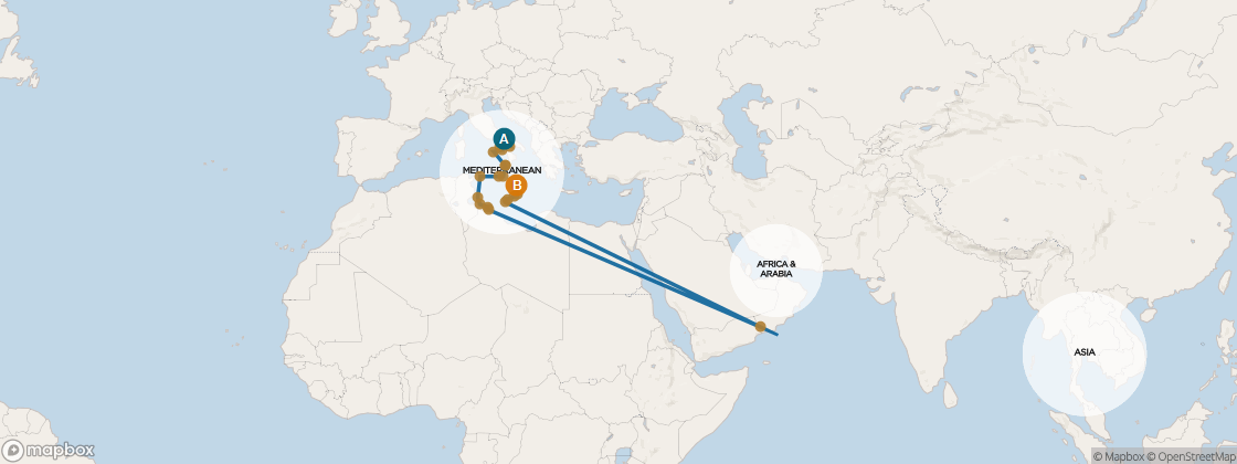 Seven Seas Mariner Voyage MAR270730A itinerary map from London (Southampton) to Barcelona, July 30-August 22 2027, 23 days