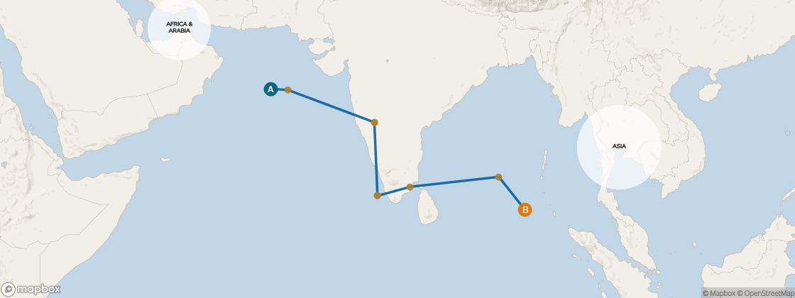 Seven Seas Mariner Voyage MAR271110 itinerary map from Doha to Singapore, November 10-27 2027, 17 days