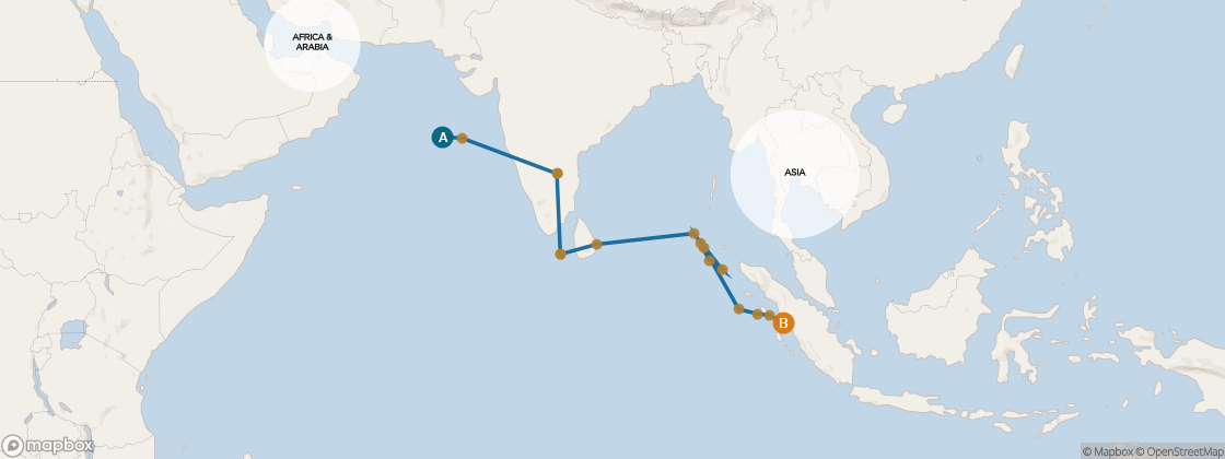 Seven Seas Mariner Voyage MAR271110A itinerary map from Doha to Bali (Benoa), November 10-December 7 2027, 27 days