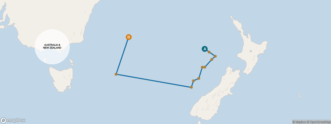 Seven Seas Mariner Voyage MAR280104 itinerary map from Auckland to Sydney, January 4-18 2028, 14 days