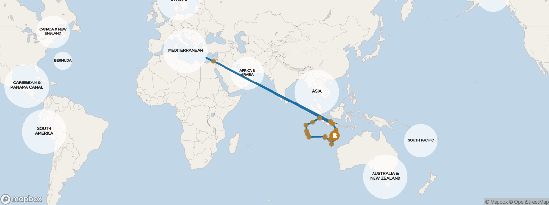 Seven Seas Mariner Voyage MAR280118A itinerary map from Sydney to Sydney, January 18-February 19 2028, 32 days