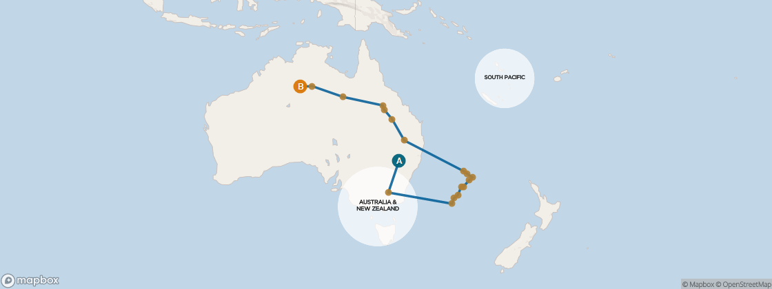 Seven Seas Mariner Voyage MAR280219A itinerary map from Sydney to Bali (Benoa), February 19-March 20 2028, 30 days